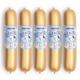 Nassfutter für Hunde, Ente pur im Kunstdarm, 5 x 800g