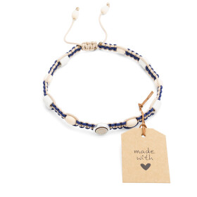 EM Halsband XL Marineblau & Beige mit Blume des Lebens