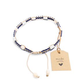 EM Halsband XL Marineblau & Beige ohne Blume des Lebens